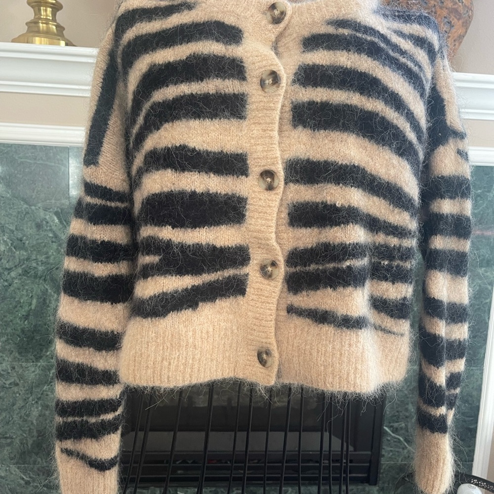 Madewell Black and Tan Striped Cardigan